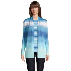 Women's Classic Open Front Cardigan Sweater with Pockets Blue Gradient striped